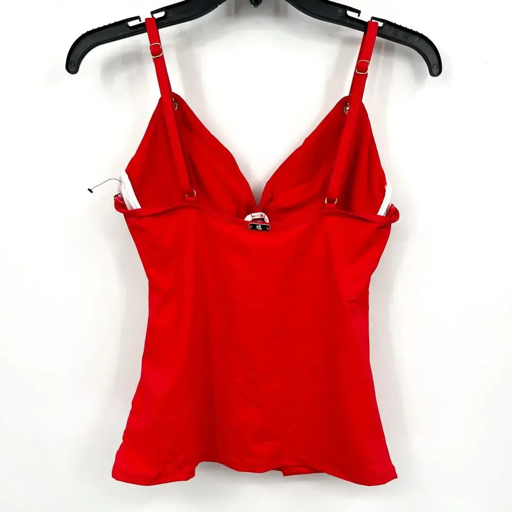 LAUREN RALPH LAUREN Womens Tankini Top Size 6 Red Toggle-Trim NWOT - Picture 6 of 12